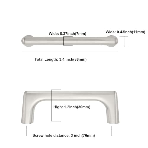 Image of Asidrama 6 Pack 3 Inch(76mm) Brushed Satin Nickel Cabinet Pulls Cabinet Handles Cupboard Handles Kitchen Cabinet Hardware for Cupboard Drawer Pulls