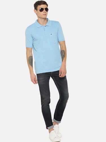 Image of Dollar Men's Pack of 1 Solid Cotton Blend Polo Neck T-Shirt