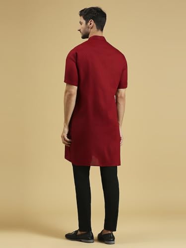 Image of Rajubhai Hargovindas Men's Pure Cotton Woven Design Half Sleeve Kurta