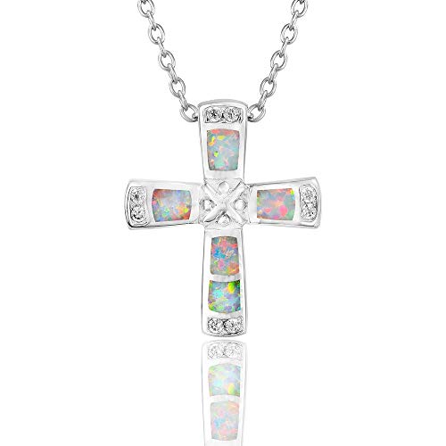 Collier croix opale de feu blanche en argent sterling pour vos soirées
