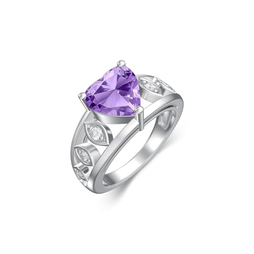 2CT Natural Genuine Amethyst Ring for Engagement 925 Sterling Silver 8mm Heart Cut Purple Amethyst Ring