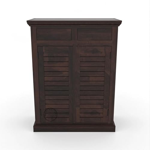 Image of VK Furniture Solid Sheesham Wood Shoe Rack with Drawers & Cabinet | Wooden Shoe Organizer for Hallway, Living Room & Entryway Handmade Shoe Storage (Walnut Finish)