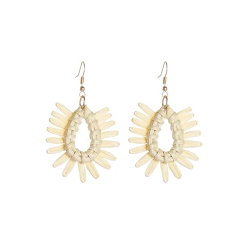 Image of Ladies Handmade Rattan Earring - Tassel A Type Straw Wicker Earrings Bohemian Geometry Earring Circle Pie Shape Earrings