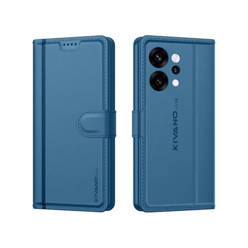 Image of KIVANO LUXE Compatible for Oppo Reno 14 Pro 5G Luxury Handmade Leather Magnetic Flip Folio Case | Card Holder & Kickstand | Slim Protective Cover | Unisex - Blue