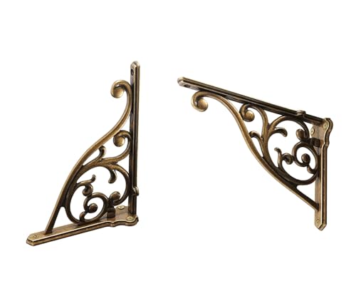 Heavy Duty Solid Stand 5 Inch 2 Pack Antique Brass Right Angle Wall Panel Support Bracket Decorative Shelf Bracket Heavy Duty Vintage Wall Mount Support DIY - Shelf Hardware Included