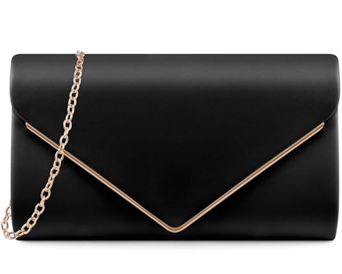 TINDTOP Clutch Purses for Women PU Leather Formal Evening Bags Shoulder Party Handbags Wedding Cocktail Prom Clutches (Black Gold Frame)