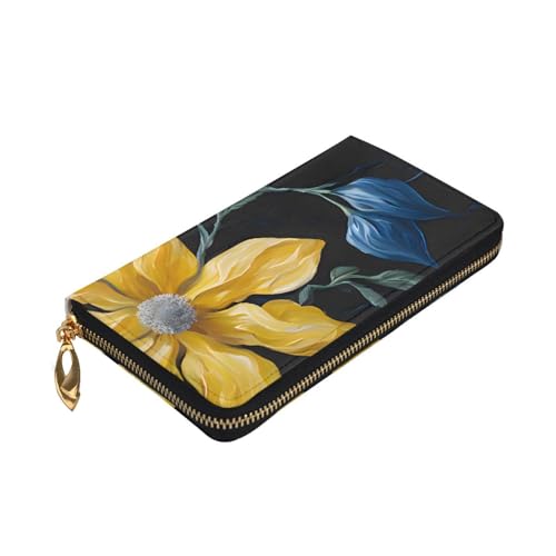 Turquoise Blue Gold Flow Long Leather Wallet,Large Capacity Soft Pu Leather Purse For Women With Multiple Card Slots Phone Pocket And Zipper Coin Purse Stylish Phone Card Holder Clutch3