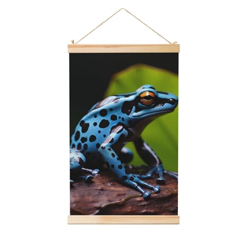 Grenouille bleue affiche suspendre bois déco murale salon originale
