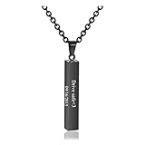 Zysta Engraving 3D Bar Name Necklace Personalized Text Message Cool Simple Design Women Customized Dangle Vertical Cuboid Stick Pendant Necklaces Stainless Steel Birthday Gift
