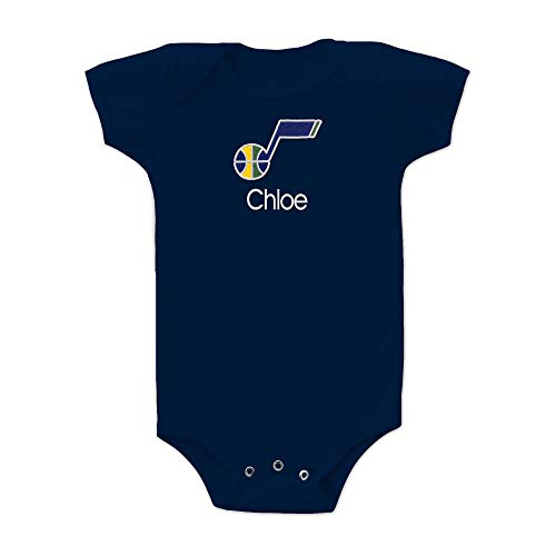 Designs by Chad and Jake Utah Jazz Custom Baby Bodysuit - Personalized Name Embroidery & Official NBA Team Logo, Envelope Neck, Cotton, Double-Stitched, Supersoft, NBA Bodysuit (Navy, 0-3 months)