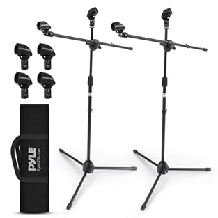 DESIGNED FOR TWO MICROPHONES: Single floor microphone stand with dual boom arms allows precise positioning for two mics at once. Perfect for podcasting, duets, interviews, or multi-instrument setups in studio, rehearsal or live settings HEIGHT & ANGL...
