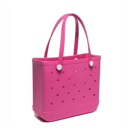 Large EVA Rubber Waterproof Beach Bag for Women - Solid Color Jelly Shoulder Tote with Storage Basket - Travel Shopping Handbag for Summer Vacation(Rose,XL)