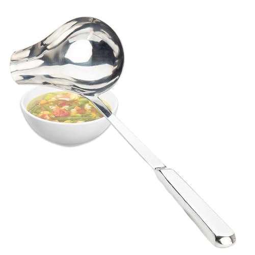 TableCraft 11632 Holden Collection 2 oz. Ladle Spoon with Spout, Stainless Steel Utensil for Serving Soup, Sauce, Gravy, Hollow Handle, 12.5