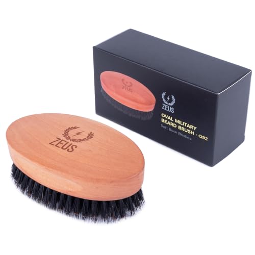 ZEUS Oval Military Beard Brush for Men, Natural Boar Soft