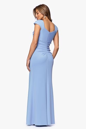 Image of Xscape Evenings Women's Long, Ruched Bodycon Low-Sheen Cross Front Halter Neck Evening Dress with Ruffle Detail