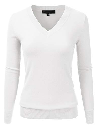 Image of EIMIN Women's Long Sleeve V-Neck Slim Fit Pullover Soft Knit Top Sweater (S-XL)