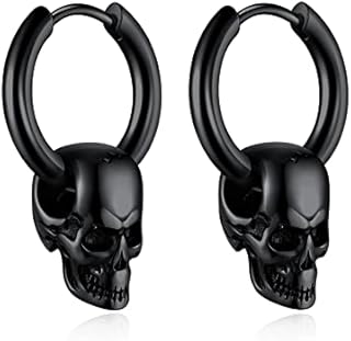 Bandmax Skull Earrings for Men Women Stainless Steel Skeleton Skull Head Hoop Earrings Stud Earrings Punk Gothic Earrings Halloween Jewelry