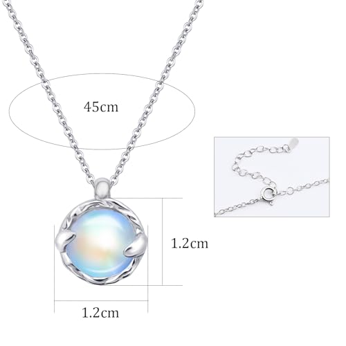 Circle Moonstone Necklace Blue Gemstone Pendant Necklace for Women Girls Silver Handmade Necklaces Moonstone Jewellery for Gift Valentine's Day - Image 5