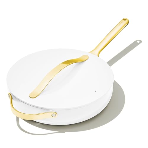 Caraway Nonstick Ceramic Sauté Pan with Lid (4.5 qt, 12') - Non Toxic, PTFE & PFOA Free - Oven Safe & Compatible with All Stovetops (Gas, Electric & Induction) - White