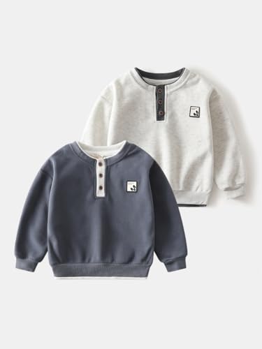 Irsutey Toddler Baby Boys Autumn Solid Color Button Round Neck Long Sleeve Cotton Sweatshirt For Boys2