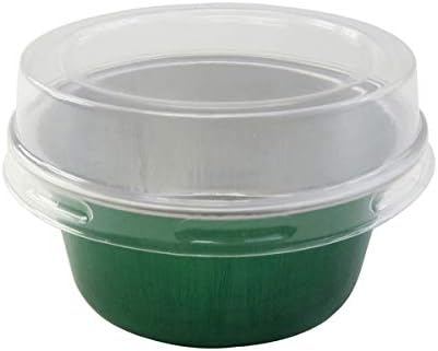 KitchenDance Disposable Aluminum Mini Baking Cups/Dessert Cups- 1-1/2 oz Capacity- Pack of 100 (With Lids, Green)