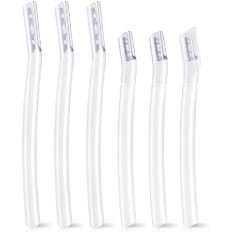 6 PCS Eyebrow Razor Set, Transparent Face Razor for Women and Men, Multipurpose Dermaplaning Tool, Eyebrow Hair Trimmer, Face Shaver with Protective Cover, 3 Pcs Long Handles and 3 Pcs Short Handles Cover