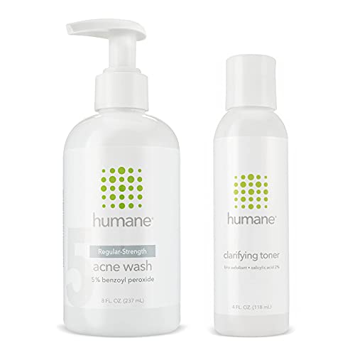 Humane Regular-Strength Acne Wash and Clarifying Toner Bundle - 5% Benzoyl Peroxide Acne Treatment