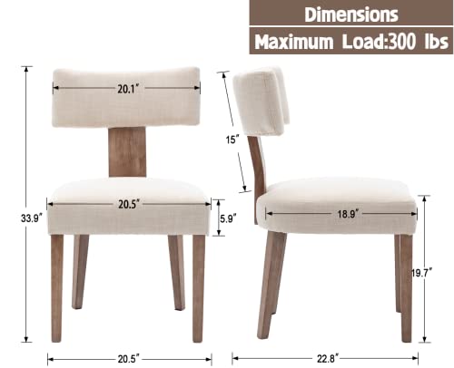 Shunzhi Upholstered Farmhouse Dining Chairs Set Of 2 Mid Century Modern Dining Room Chairs Retro Linen Kitchen Chairs Armless Side Chairs With Wood Frame/Curved Back For Kitchen/Living Room,Beige,2Pcs #TOP2