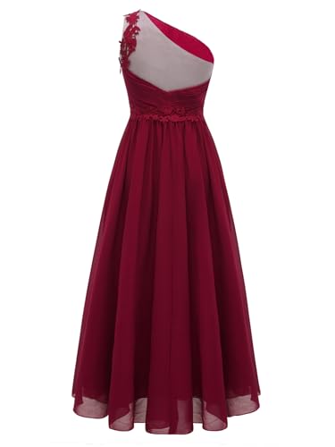 Sywiyi Girls One Shoulder Ruched Chiffon Maxi Dress Junior Bridesmaid Dress Flower Girls Dress Dance Prom Gown2