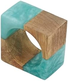 Saro Lifestyle Wooden Fusion Resin Napkin Ring (Set of 4), Aqua image 5