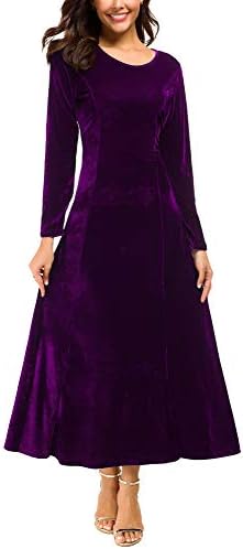 فستان انيق مخملي مرن طويل وتفاصيل كشكشة للنساء من اوربان كوكو