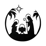 Arte de la Natividad de Navidad – Adorno de silueta de metal, representación del nacimiento de Jesús, decoración de vacaciones moderna y minimalista, acento de mesa y pared, decoración festiva del