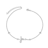Yearace Beach Anklets for Women 925 Sterling Silver Boho Beach Foot Chain Beaded Jesus Cross Anklet