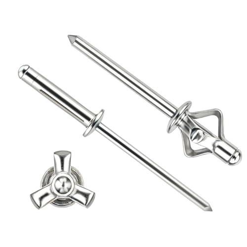 1/8" x 5/8" Tri-Fold Rivets Assortment - 150Pcs,Silver Tri-fold Exploding Pop Rivets Solid Aluminum Tri Grip Rivets Bulb Style Rivets for Kayak Marine Boat