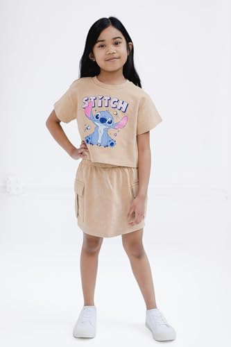 Image of Disney Lilo & Stitch Girls French Terry Cropped Drop Shoulder T-Shirt & Skirt Outfit Toddler to Big Kid Sizes (2T - 14-16)