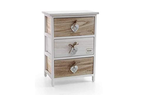 Gicos Import Export Srl Mobile Cassettiera In Legno Bianca/Marrone 3 Cassetti Decoro Home 40 * 29 * 58 Cm Shabby Chic Edt-793400