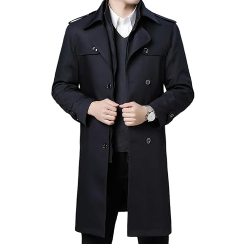 Gabardina para hombre de doble botonadura que ofrece versatilidad térmica en negro