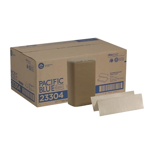 Pacific Blue Basic Recycled Multifold Paper Towels (Previously branded Envision) by GP PRO (Georgia-Pacific), Brown, 23304, 250 Towels Per Pack, 16 Packs Per Case