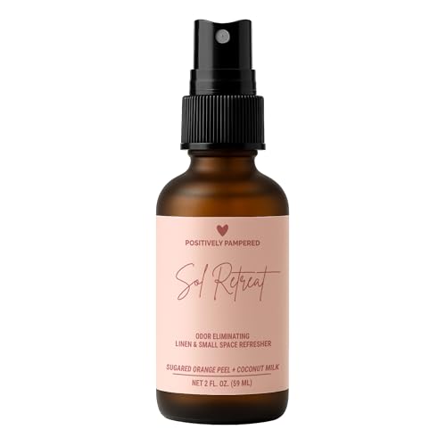 Sol Retreat Luxury Small Space Air & Linen Freshener Spray - Sugared Mango + Coconut Milk - Artisan Blended Home Fragrance - Non Toxic Room Spray + Odor Eliminator - 2 oz Travel Size