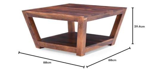 Image of Royaloak Dave Wooden Coffee Table | Solid Sheesham Coffee Table Wooden for Living Room| Modern Design with Curved Legs | Bottom Shelf | Stunning Natural Grain Patterns | Coffee Table for Living Room