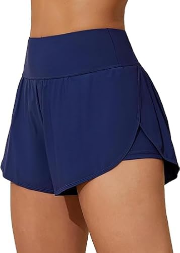 ATTRACO Women's Swim Shorts with Pockets 2 in 1 Board Shorts Side Split Swim Trunk Swim Bottom