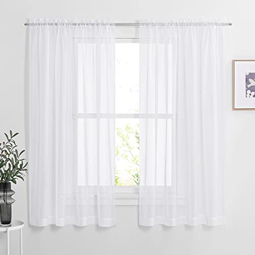 Image of NICETOWN White Sheer Curtains 63 inch Length for Bedroom, Rod Pocket Translucent Voile Sheer Airy & Breathable Curtain Panels for Flat /Apartment, 2 Pieces, 60 inch W