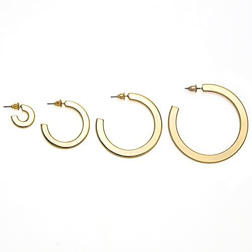 PAVOI 14K Gold Plated Hoop Earrings For Women | 4mm Flat Infinity Gold Hoops Women Earrings | Gold Plated Loop Earrings For Women | Lightweight Hoop Earrings Set3