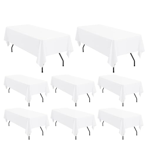 Pesonlook Lot de 8 nappes rectangulaires Blanches en Polyester pour Tables rectangulaires de 8 Pieds/2,4m - Lavables - pour Mariage, Banquet, événement,...