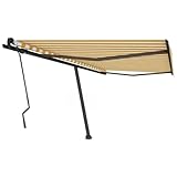 Qnhdfrt Handbetriebene Einziehbare Standmarkise 450x300 cm Gelb/Weiß Freistehend mit Kurbel für Terrasse Garten Balkon
