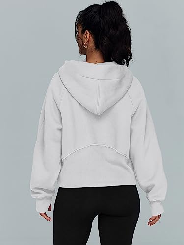 Trendy Queen Women Half Zip Cropped Hoodies Oversized Fleece Quarter Zip Up Pullover Sweatshirts Winter Clothes 2023 Fall Outfits Sweater White #TOP3
