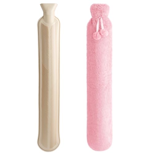 Homealexa 2L Botella de Agua Caliente Grande Larga con Funda - Bolsa Suave del Reino Unido para Cuello y Hombros, 73 x 14cm - Botella Extra Larga para Niños