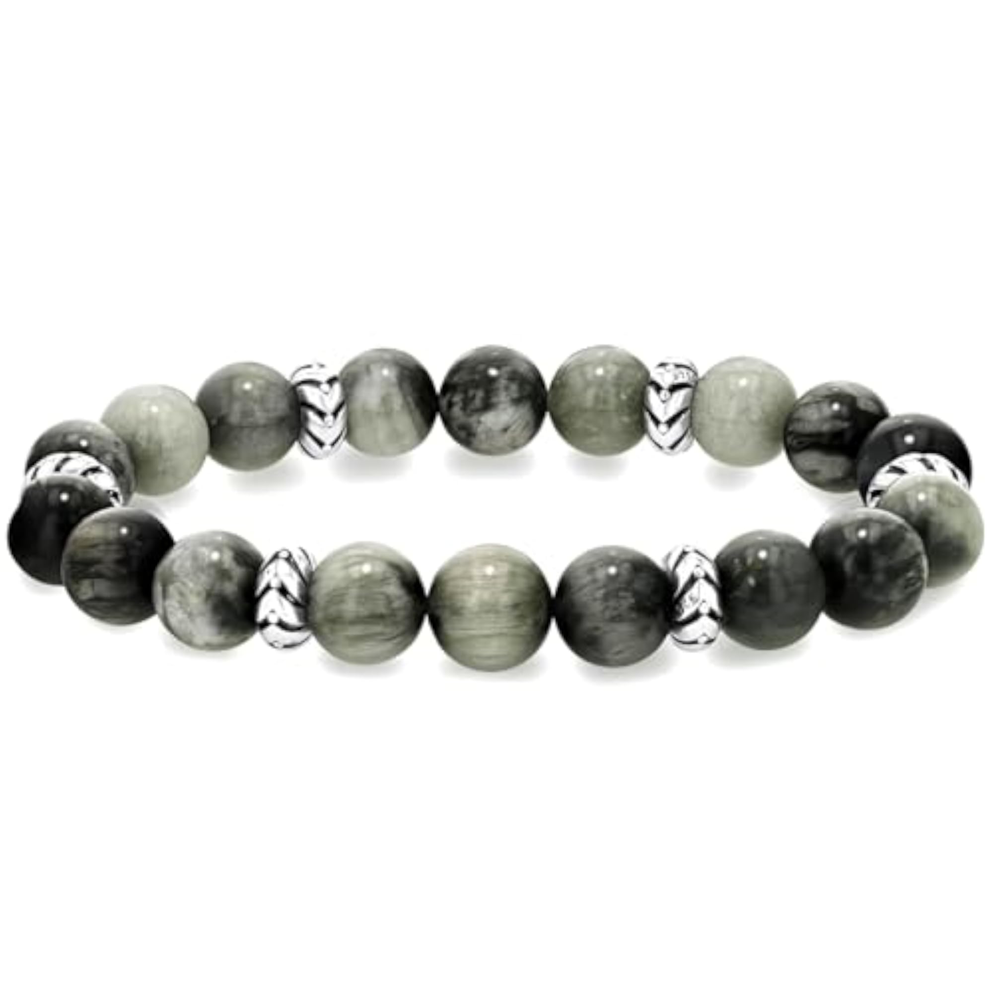 Natural Gray Eagle Eye 8mm Round Bead Stretchable Bracelet, Unisex