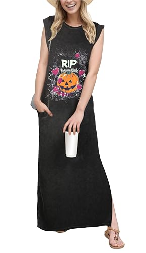 Image of GRECERELLE 2026 Women Year-Round Casual Round Neck Loose Split Wrinkle-Free Long Maxi Vacation Dress with Pockets (XXS-4XL)