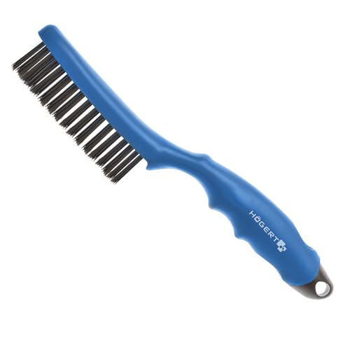 HÖGERT TECHNIK Cepillo de alambre de 4 filas, cepillo de alambre de mano de acero, 250 mm, mango ergonómico, cepillo de metal para eliminar el óxido, limpieza y procesamiento de soldaduras